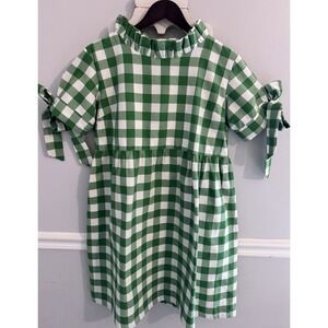 Elizabeth Wilson Design Dress XL Green Gingham Ruffle Collar Babydoll Style